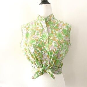 Vintage Kmart lime green floral top
